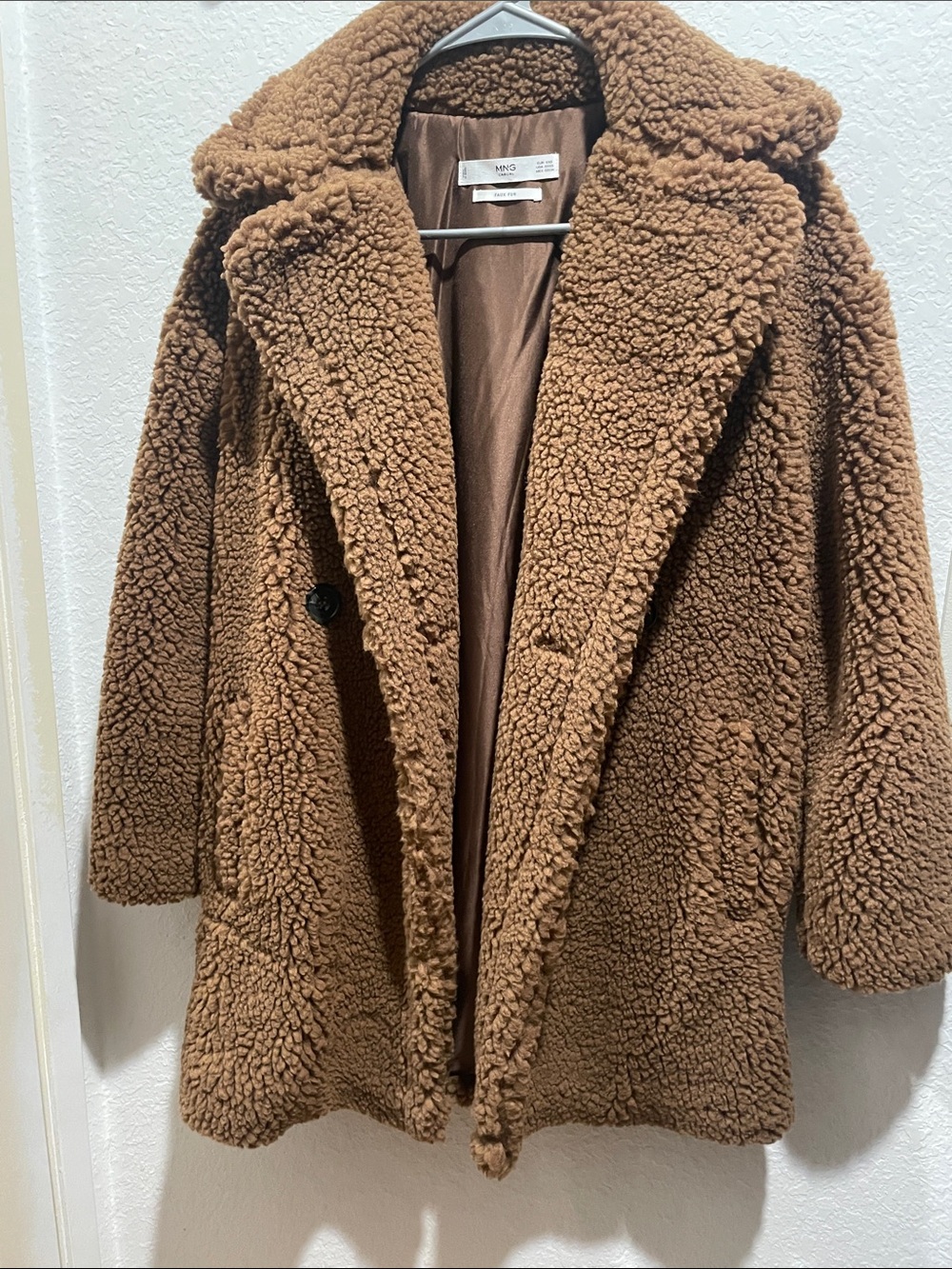 Mango Cognac Teddy Shearling Coat